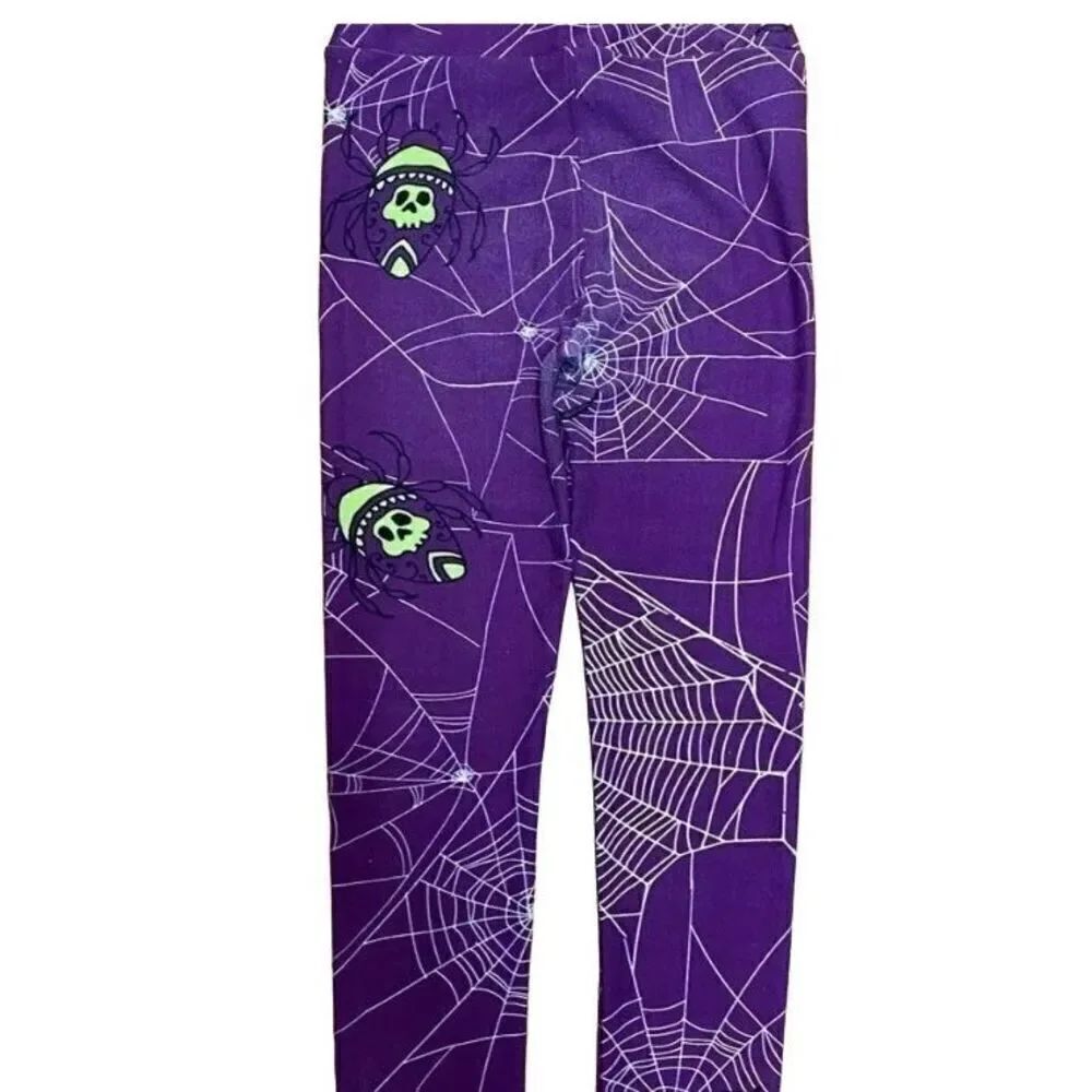 Lularoe girls, purple Halloween, spider, leggings, size XL